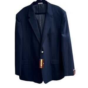 Louis Martin Navy Blue Wool Blazer Mens Hopsack Poly/Wool Blazer 52L Suit Jacket